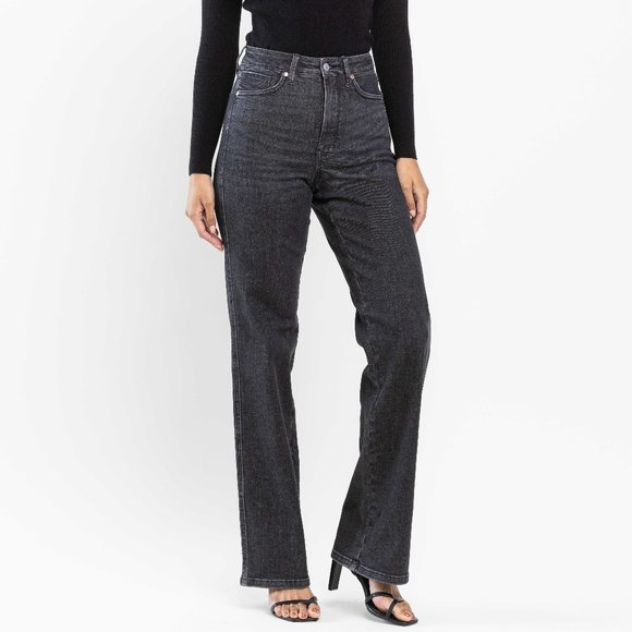 JUDY BLUE TUMMY CONTROL HIGH WAISTED BLACK WASH STRAIGHT DENIM